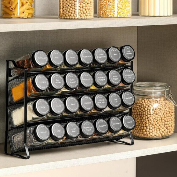 New Spice Rack Organizer for Cabinet, 28 Spice Jars with Lids, Labels & Funnel - Picture 6 of 12